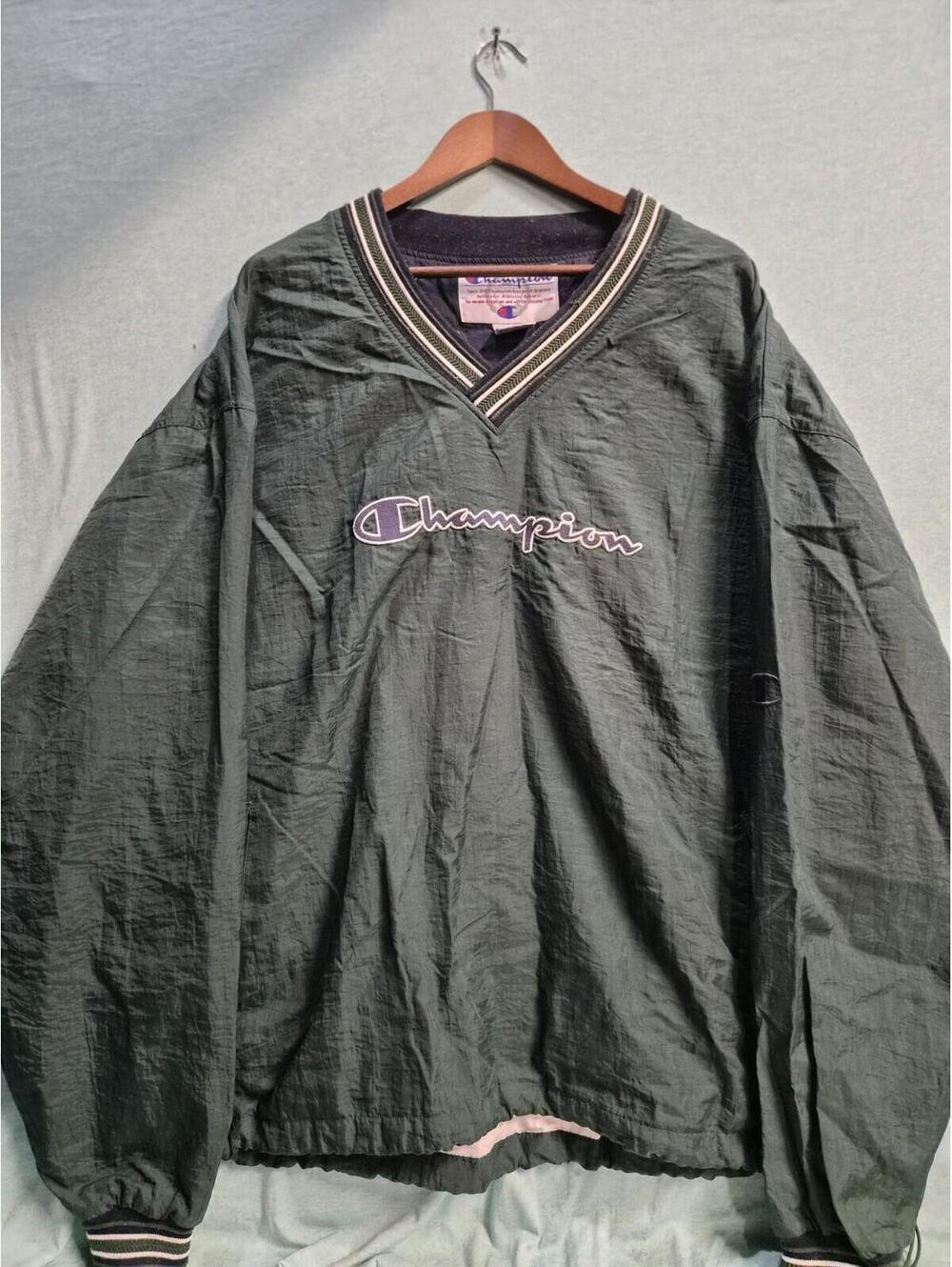 VTG 90s Champion Spell out Pullover Jacket Windbreaker Adult Size XXL Blue/Green